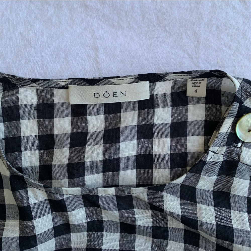 Doen Coralie Linen Button Sleeveless Mini Dress Marilyn Gingham Black White - Picture 8 of 12